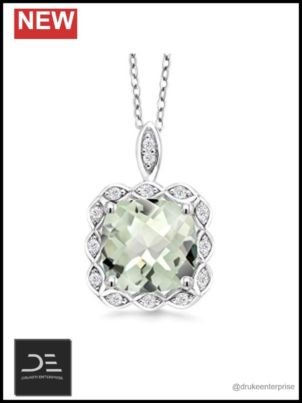 Gemstone Birthstone Cushion Halo Pendant Necklace 925 Sterling Silver 18" Chain